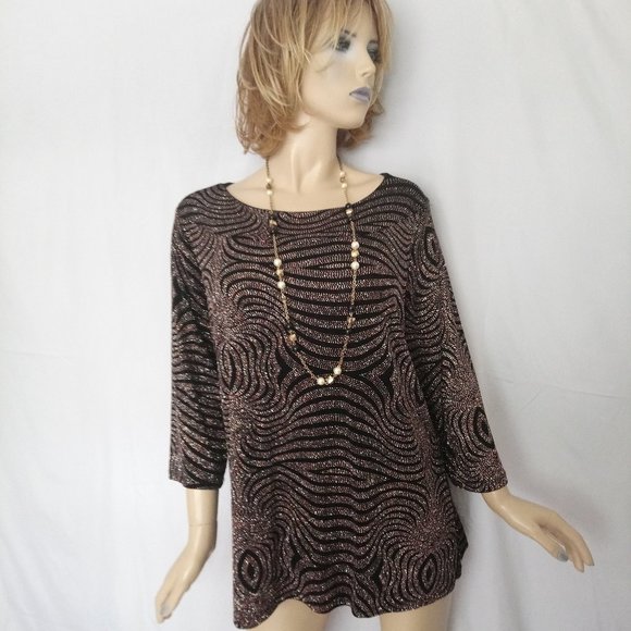 DRESSBARN 2X Sparkled Black/Gold Top Shirt CHIC! - Picture 1 of 7